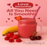 All You Need Is Smoothie met een leuke glas met fruit er om heen
