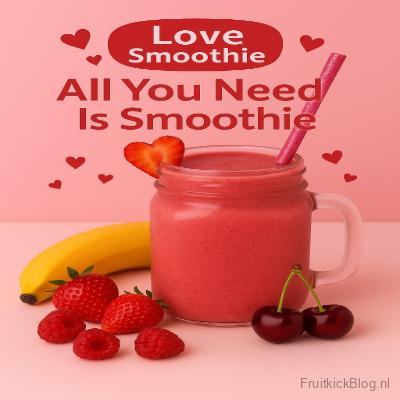 All You Need Is Smoothie met een leuke glas met fruit er om heen
