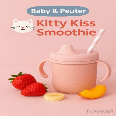 Zachte Kitty Kiss Smoothie van aardbei en rood fruit, ideaal voor baby’s en jonge kinderen.