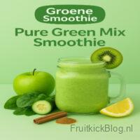 Pure Green Smoothie in een glas met appel, kiwi,, citroen en komkommer