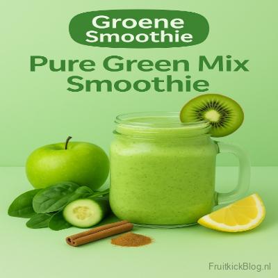 Pure Green Smoothie in een glas met appel, kiwi,, citroen en komkommer