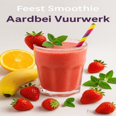 Aardbei Vuurwerk smoothie – feestelijke smoothie met aardbeien en kleurrijk fruit.