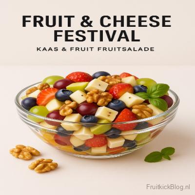 Fruit & Cheese Festival salade met diverse kazen en kleurrijk fruit – feestelijke gezonde salade