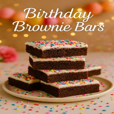 Birthday Brownie Bars – heerlijke brownies met kleurrijke feestdecoratie, ideaal voor verjaardagen en feestjes.