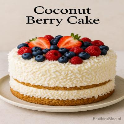 Coconut Berry Cake – luchtige cake met kokos en bessen, heerlijke zomerse bakkerijspecialiteit.