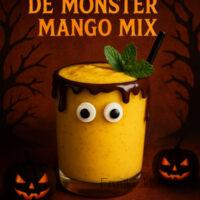 De Monster Mango Mix – tropische mango smoothie met een spannend Halloween-thema.