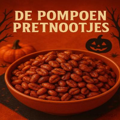 De Pompoen Pretnootjes – knapperige pompoensnack met herfstige smaak, ideaal voor Halloween.