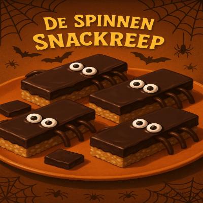 De Spinnen Snackreep – chocolade snackreep met spinnenweb decoratie, heerlijke Halloween snack.