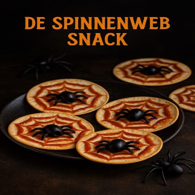 Een hartige snack in de vorm van een spinnenweb – gemaakt met tortilla’s, roomkaas en tomatensaus. Perfect als spooky hapje voor feestjes of als leuke activiteit met kinderen!