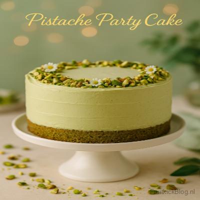 Pistache Party Cake – feestelijke cake met romige pistache en een knapperige bite, perfect voor elke gelegenheid