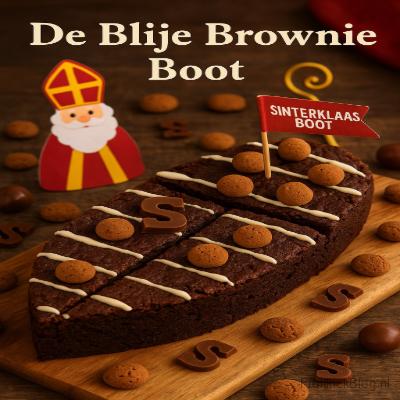 Een rijke, smeuïge brownie in de vorm van een vrolijke Sinterklaas Boot, gevuld met stukjes chocolade, karamel en kruidnoten. Een waar spektakelstuk voor pakjesavond!
