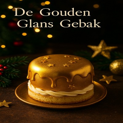 Een luxe, goud glanzend kerstgebakje met luchtige vanille cake, mascarpone crème en een gouden spiegel glazuur. Perfect voor een chique kerstdessert.