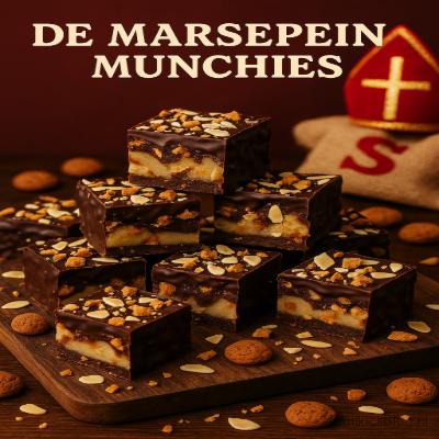 Knapperige, met chocolade omhulde blokjes marsepein met kruidnoten en amandelen – een super makkelijke Sinterklaas snack om te delen tijdens pakjesavond.