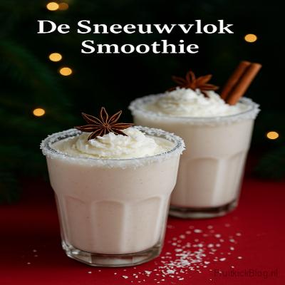 Een romige, winters witte smoothie met banaan, vanille en kokos, die eruitziet als een sneeuwvlok en smaakt als kerst in een glas.