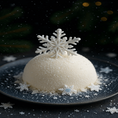 Een elegante, zachte witte chocolademousse in winters ijskristal-thema. Perfect als luxe kerstdessert.