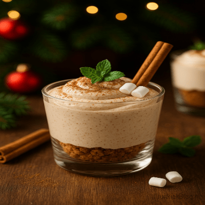 Een romig, zacht kerst toetje met warme kaneelsmaak en vanille, perfect voor een winterse feesttafel.