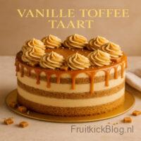Een luchtige vanille taart met een romige toffee crème en een rijke karameldrip. Deze taart is een echte blikvanger voor verjaardagen, feestdagen of speciale gelegenheden.