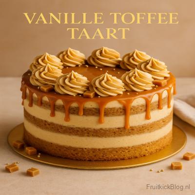 Een luchtige vanille taart met een romige toffee crème en een rijke karameldrip. Deze taart is een echte blikvanger voor verjaardagen, feestdagen of speciale gelegenheden.