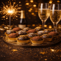 De Champagne Choco Bites zijn kleine, luxe chocolade snacks met een subtiele champagne-touch. Perfect als elegante snack tijdens Oud & Nieuw.