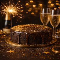 De Champagne Choco Cake is een luxe, smeuïge chocoladetaart met een subtiele hint van champagne. Perfect om Oud & Nieuw stijlvol af te sluiten.