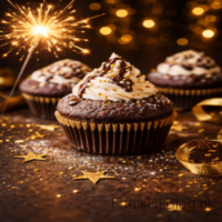 De Midnight Muffin is een luxe, donkere chocolademuffin met een zachte kern en een feestelijke uitstraling. Perfect als dessert rond middernacht tijdens Oud & Nieuw.
