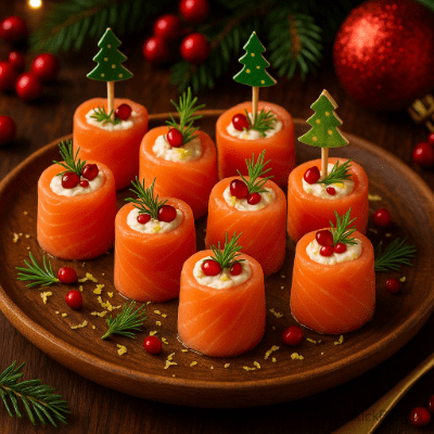 Zachte, romige rolletjes van gerookte zalm gevuld met frisse roomkaas, dille en citroen. Perfect als luxe kerst hapje of amuse.